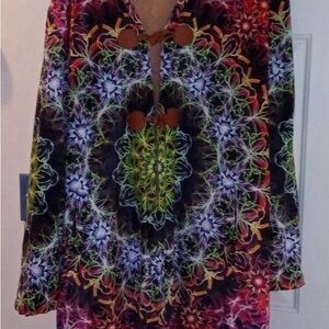Hooded Festival Winter Jacket Beautifull Print Size XL Cloak Cape Handmade